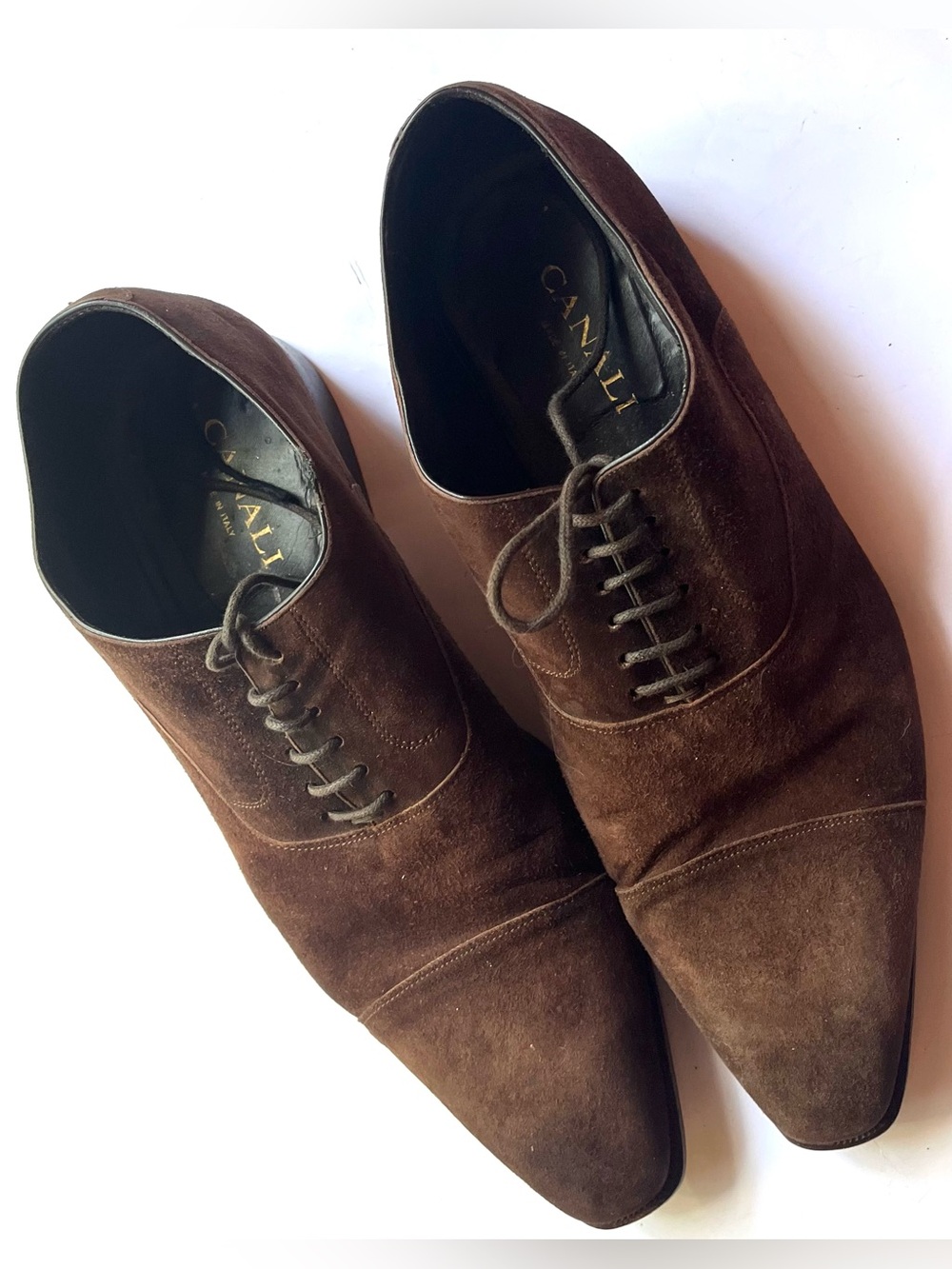 Canali Dark Brown Suede Cap Toe Oxford Dress Shoes
